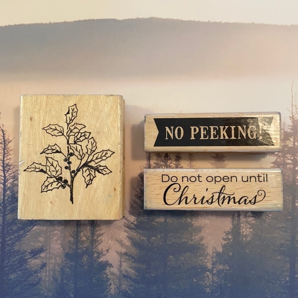 Lot of Wood Mounted Christmas Stamps No Peeking!
